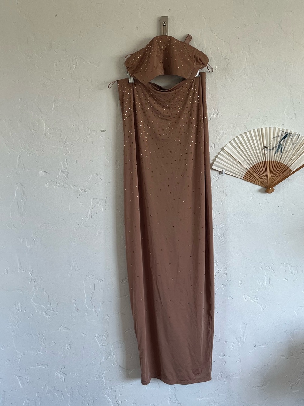 SKIMS x SWAROVSKI Brown Rhinestone-Embellished Two Piece Set Maxi Dress